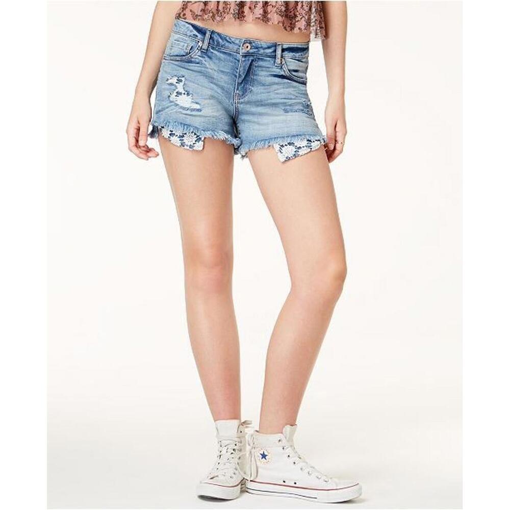 American Rag Junior Girls Ripped Exposed-Pocket Denim Shorts Size 1